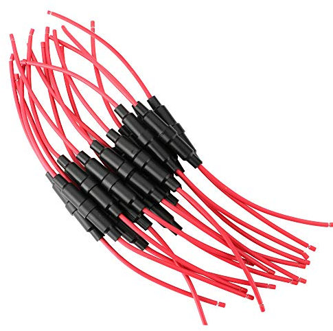 Gebildet 6 x 30 mm AGC Portes-Fusible en Ligne 32V 20A, Fast-Blow Porte-Fusible Type à vis Inline avec 16 AWG Fil (Pack de 15)