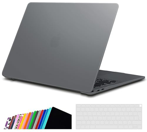 iNeseon Hülle Kompatibel mit MacBook Air 13 Zoll (A2337 M1 A2179 A1932), Plastik Case Cover Hartschale Schutzhülle + Tastaturschutz für MacBook Air 13 Retina Released 2018-2021, Grau