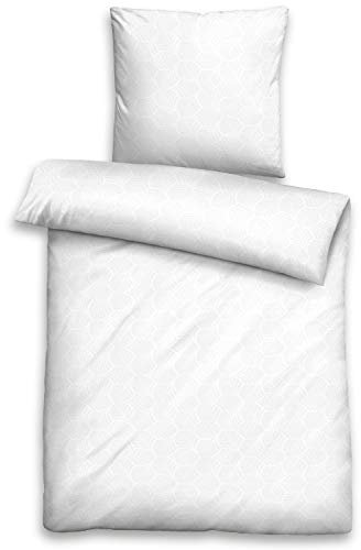 Biberna 0676066 Jacquard Satin Bed Linen Set with Pillowcase 1x 135 x 200 cm and 1x 80 x 80 cm White