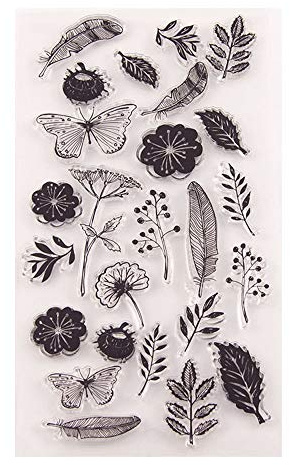 arriettycraft Stempel mit Blumen, Blättern, Federn, Löwenzahn, aus Gummi, transparente stempel, für Scrapbooking, Fotoalben, dekorative Karten