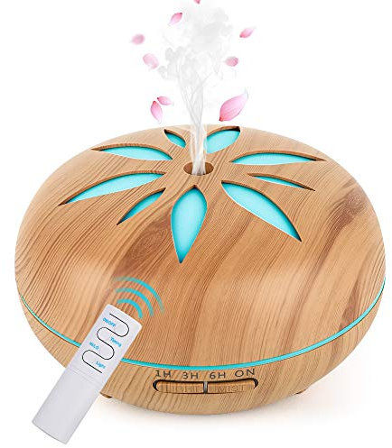 GeeRic Aroma Diffuser 550ML Luftbefeuchter mit Timer Ultraschall Vernebler,Raumbefeuchter Aromatherapie Öle Duftlampe mit 7 Farben LED Helles Holz