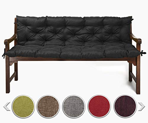 sunnypillow Bankauflage für Gartenbank Outdoor - Sitzkissen und Rückenkissen für Bank 200 x 50 x 50 cm - Polsterauflage für Hollywoodschaukel, Gartenschaukelkissen - Gartenkissen, Bankkissen Schwarz