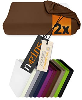 npluseins 2er Pack Spannbezüge für Nackenkissen Gesundheitskissen 959.1234, M, 35-40x55-60 cm, Schokobraun