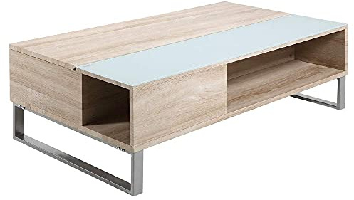 Selsey KOSTRENA - Couchtisch, Wohnzimmertisch in Sonoma Eiche mit Glaseinsatz 110x60 cm