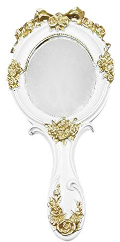 Lurrose Vintage Handspiegel Prinzessin Kosmetikspiegel Kompakter Schminkspiegel für Home Travel Beauty Salon Liefert Weiß