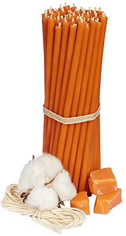 Diveevo kyrkliga bivaxljus i rostfritt stål 100–50 st. I högkvalitativa ritualljus L-16,5 cm Ø – 5,7 mm I 50 min brinntid i orange I 200 g tunna ljus, dropp- och rökfri