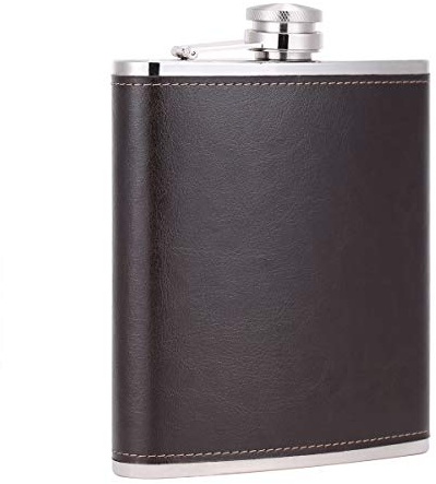TOX TANEAXON Stainless Steel Hip Flask, 18 oz, Coffee, Large Capacity, Leather Wrapped