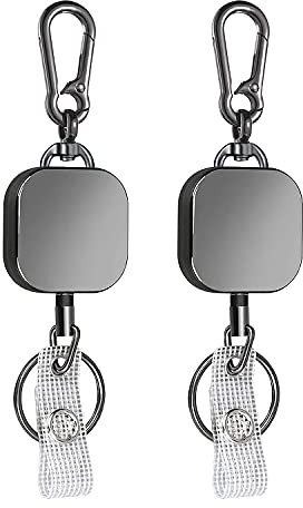2 Stücke Einziehbarer Schlüsselanhänger, VIQWYIC Metall-ID-Ausweishalter mit Klauenverschluss und Gürtel-Clip Schlüsselring für ID-Kartenhalter, 65cm Einziehbarer Stahldraht (Quadrat)