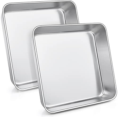 Joyfair 9 inch Cake Tin Set of 2, Stainless Steel Square Baking Pan, Baking Tray Great for Birthday Christmas, Brownie Lasagna Bakeware, Healthy & Durable, Matte Finished & Dishwasher Safe, 23.5 cm