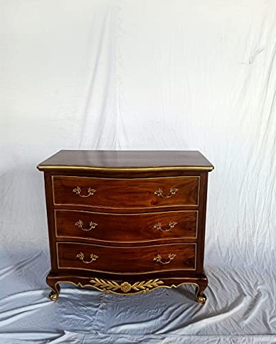 Kunibert Antike Louises Barock Rokoko Stilmöbel Kommode Sideboard Kommodenschrank Sideboardschrank Farbe: Nussbaum mit Gold Breite 100cm Nr. 21