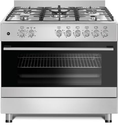 Gasline Gas Standherd 90cm GAG90GOINX Edelstahl Matt, 5 Flammig, Sabaf-Brenner. Gasbackofen mit Grill, elektrische Zündung und Vollzündsicherung Propan/Erdgas