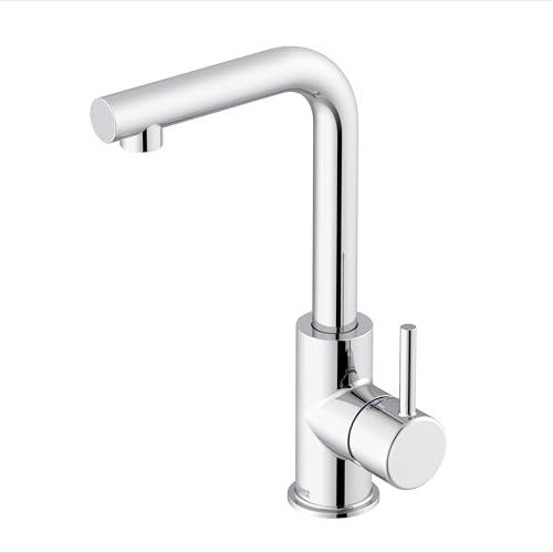 Lenz Badarmatur HOKU in Chrom – Hoher Auslauf mit 360° Schwenkfunktion | Waschtischarmatur mit Easy Clean Pop-Up Ventil, Pflegeleichte Oberfläche, Markenmischdüse, Keramik-Kartusche, 46011802
