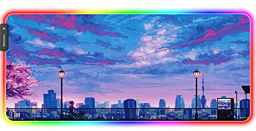 Bimormat Anime RGB Gaming Mauspad,900x400x3mm Groß Mousepad XXL,LED Schreibtischunterlage mit Rutschfester Gummibasis und Haltbaren Genähten Kanten für Personalisierter Gamer (90x40 ledbikeboy)