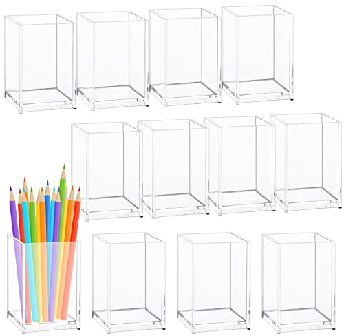 Fumete 12 Pack Acrylic Pen & Makeup Brush Holder – Clear Desktop Organizer for Office, School, and Home Supplies,Stationery Organizer Accessory