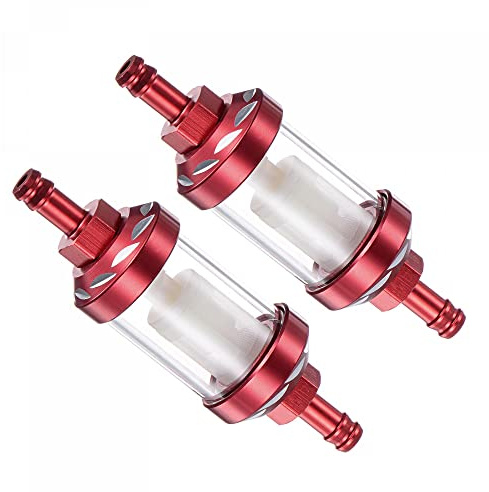 uxcell Universal Inline Petrol Fuel Gasoline Oil Filter with Brass Filter Element, Red, 2Pcs