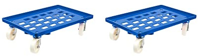 SparSet 2x Transportroller für Euroboxen 60x40cm mit Kunststoffräder blau | Gitter/Rasterdeck | 2 Lenkrollen & 2 Bockrollen | Traglast 300kg | Kistenroller Logistikroller Rollwagen Profi-Fahrgestell