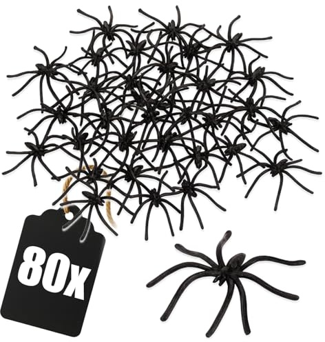 com-four® 80x Deko-Spinnen - wiederverwendbare Streudeko für Halloween - gruselige Spinnen als Tischdekoration für Horror-Partys & schaurige Events (80 Stück)