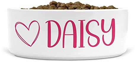 Personalised Ceramic Dog Bowl Heart - Ideal for Food & Water Bowls Size Small-Medium Dogs (Raspberry print, Text Style HA)