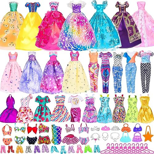 46pc Mode Mädchen Puppenkleidung und Zubehör Spiel Set für 11.5 Zoll Puppen umfassen 4 Lange Prinzessin Kleid, 7 Kurze Kleider, 2 Bikini, 2 Outfits, 10 Schuhe, 5 Handtaschen... (Keine Puppe)