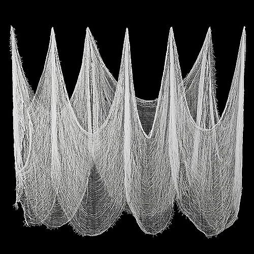 215 x 500 cm Gruseliges Tuch Gruseliges Käsetuch Halloween Deko Stoff Horror Baumwolle Musselin Tücher für Spukhäuser Party Türen Vorhang Outdoor Dekoration(Weiß)