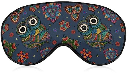 Lustige Schlafmaske für Damen und Herren, Tribal-Blumen-Eulen-Vogel-Blüte, weiche Augenbinde, Augenmaske zum Schlafen, verstellbares elastisches Band, Verdunkelungs-Schlafabdeckung, Augenschutz für