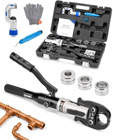CHANHYD Copper Tube Fittings Hydraulic Pipe Crimping Tool with 1/2 inch,3/4 inch and 1 inch Jaw Copper Pipe Press Crimpers Tube Fittings Crimping Tool (Copper pipe Crimping Tool)