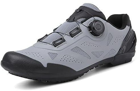 PENXZT Herren-Radschuhe mit Flacher Gummisohle Straßen- und Mountainbike-Schuhe mit Schnellwechselknopf MTB-Radtrainer,Grau,41 EU