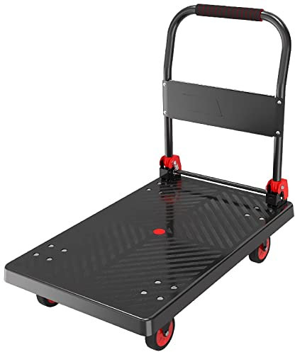 Transpaleta de mano, carrito de plataforma plegable con 4 ruedas y mango de metal para un transporte silencioso, carrito de empuje para equipaje exprés y carro plano para el hogar