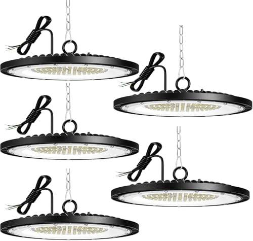 5 Pack 300W UFO LED High Bay Light, Hallenstrahler 40000LM, 6000K Kaltweiß UFO LED Werkstattlampe, IP65 Wasserdichte Industrielampe High Bay Licht für Turnhalle Fabriken,Garage,Lagerhaus Beleuchtung