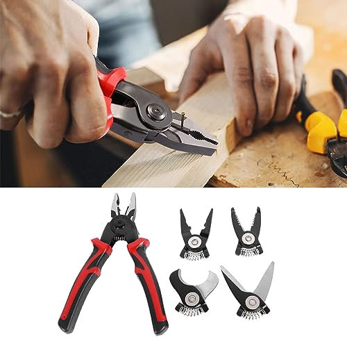 Set di Pinze 5 in 1, Kit di Pinze Resistenti all'erosione, Testa Staccabile Intercambiabile Antiusura in Acciaio con Scatola di Immagazzinaggio per Crimpatura Hardware per la casa