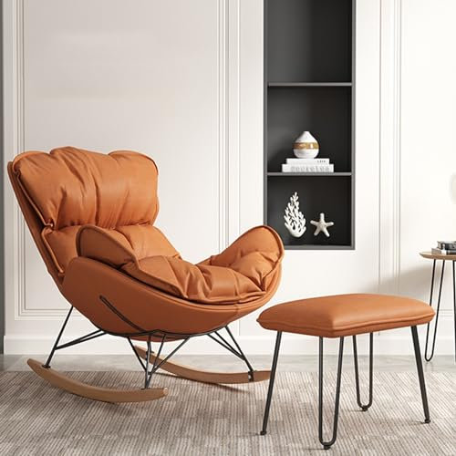 YVYKFZD Schaukelstuhl für Kinderzimmer, bequemer gepolsterter Schaukelsessel, Freizeit Schwingsessel mit hoher Rückenlehne, für Wohnzimmer, Schlafzimmer, Babyzimmer (Color : Orange b)