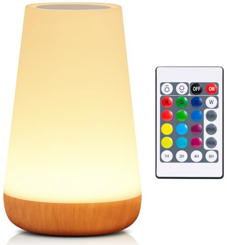 Ledivion Night Light, LED Touch Bedside Table Lamp, 13 RGB Colours Changing, 5 Brightness Level Switch, Timing Function, Rechargable Remote Control Dimmable Light for Bedroom, Living Room