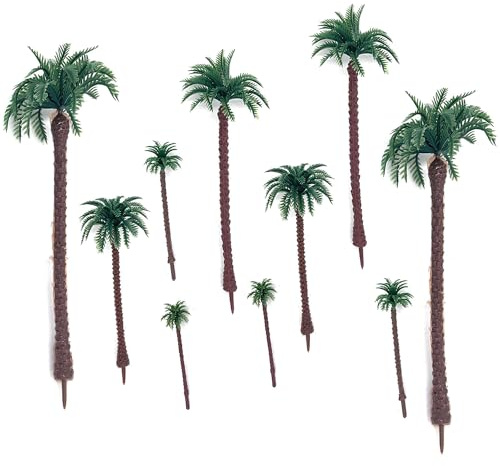 10 stycken kokosnötsträd, konstgjord palmträd, mini plast palm, kokosnötslandskapsmodell, miniatyrlandskapsmodell, för tåg miniatyrjärnväg arkitektur Diorama DIY-dekoration