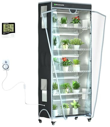 ZOYOYES Zimmergewächshaus mit Abdeckung, 6 Etagen mit 5 Sets T8 LED Wachstumsleuchten, Pflanzenregal mit Thermometer, Timer für Sämlingsvermehrung und Blüte, 29,8 Lx13,9 BX71,8H