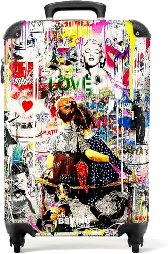 NoBoringSuitcases.com Handgepäck Koffer, Reisekoffer, Reisetasche mit Rollen, Trolley Handgepäck, Koffer Handgepäck, Trolley 55x40x20, Suitcase, Handgepäck 55x40x20 cm (Kunstcollage - Mehrfarbig)