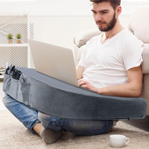 HOMBYS Extra Large Arm Rest Pillow for Adult Gaming,Lap Desk Pillow,Crochet Pillow for Lap Support,Foam Bed Rest Pillow for Reading (Dark Grey)