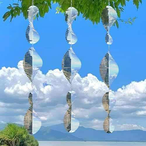 Vogelschreck aus Edelstahl, 3D-reflektierende Helix-Windspinner, Vogelreflektor und Funkelnde Metall-Outdoor-Gartendekoration, Skulptur, Ornamente, Abschreckung, um Tauben vom Hof zu erschrecken,