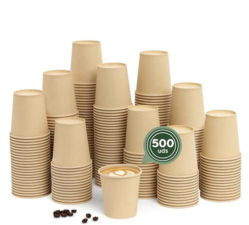 MAXI PRODUCTS - 500 unidades Vasos Café Desechables - Vasos Cartón - Vasos Desechables Catering - Vasos Café para Llevar - Vasos Kraft 200 cc - APTO BEBIDAS CALIENTES Y FRÍAS