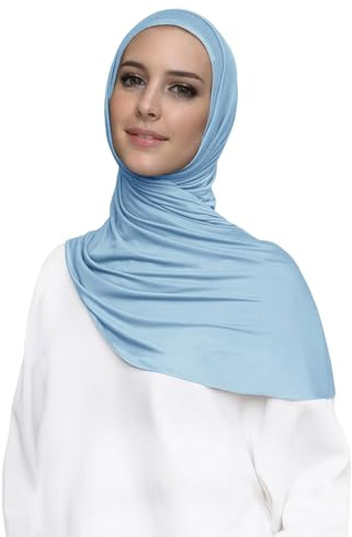Lina & Lily försydd omedelbar slip-on modal jersey hijab huvudscarf för muslimska kvinnor, Baby blå, one size