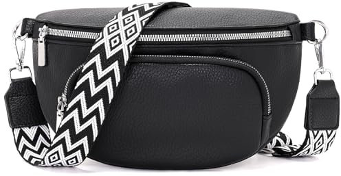 Rorimyth Sac Banane Femme Bandoulière noir Petit sacoche femme bandoulière cuir vegan sac bandouliere tendance sacs banane ville