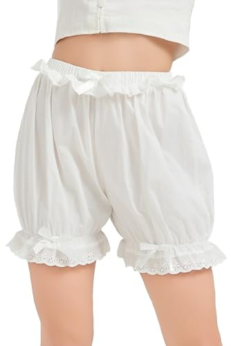 BEAUTELICATE Renaissance Bloomers Short à Volants Culotte Bouffantes sous Robe en 100% Coton Lolita Pumpkin Pantacourt Pantalon Déguisement Cosplay Halloween Costume Blanc Brut