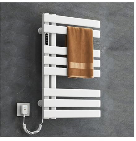 WYJRO Toallero Electrico Baño Bajo Consumo,Radiador Toallero Electrico Pared 8 Barras,Calentador De Secador Toallas con Termostato,30-70℃/86-158°F,1-9H,Blanca,Left Line