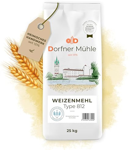 Weizenmehl Type 812 [25kg] - Universal einsetzbares Mehl aus Bayern für Brot, Brötchen und Gebäck - 100% Weizen ohne Zusätze