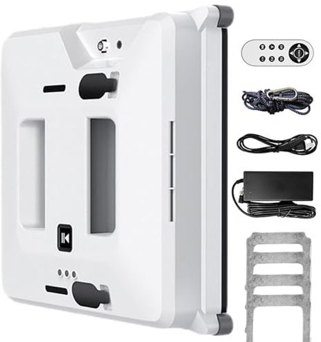 Soflightmok Window Cleaner Robot W/Double Water Spray, 3000pa Automatic Square Glass Cleaning Robot&Smart Window Vacuum-Remote Control/Anti-Falling/4 Cleaning Cloth/Dry & Wet Rubbing,White