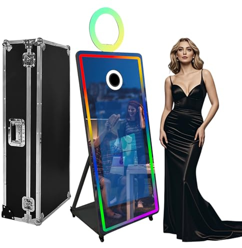 65-Zoll-Magic-Mirror-Fotokabine mit Fülllicht Bewegliche 43-Zoll-Touchscreen-Fotokabine mit Flightcase für Hochzeiten