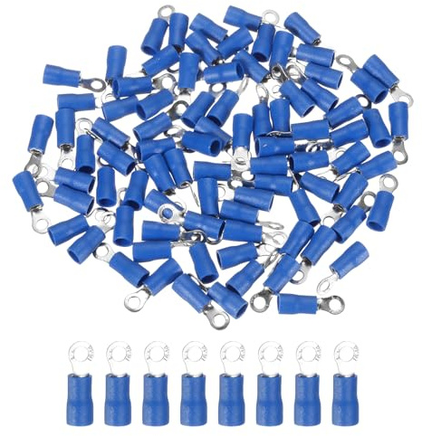 sourcing map 100 Pcs RV2-3 Insulated Ring Electrical Wire Connectors Wire Terminals Wire Crimp Connector Kit 17-14 AWG for Electrical Projects Industrial Chemical Industry, Blue