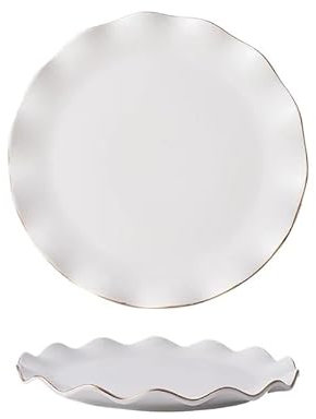 Assiettes Service de Table Assiette à dîner créative en céramique blanche froissée, assiette ondulée for la maison, plats de cuisine for desserts, fruits, ustensiles de cuisine en porcelaine, assiette