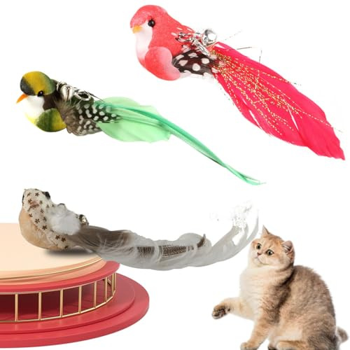 WUSJCOF 3 Stück Katzenspielzeug Federn, Katzenangel Ersatzfedern, Anhänger Federn, Katzen Spielzeug mit Glocke für Katze