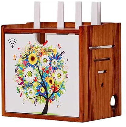 Estante de Almacenamiento WiFi de Madera de Escritorio Multicapa Caja Ocultar Router Wifi Marrón para Decoración del Hogar(Size:32x22.8x29.5cm)(C)