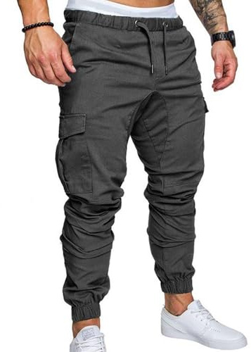 Digralne Cargo Pants utomhusbyxor för män arbetsbyxor för män ranger byxor med dragsko elastisk midja med många fickor ranger byxor, Djupgrå, XL